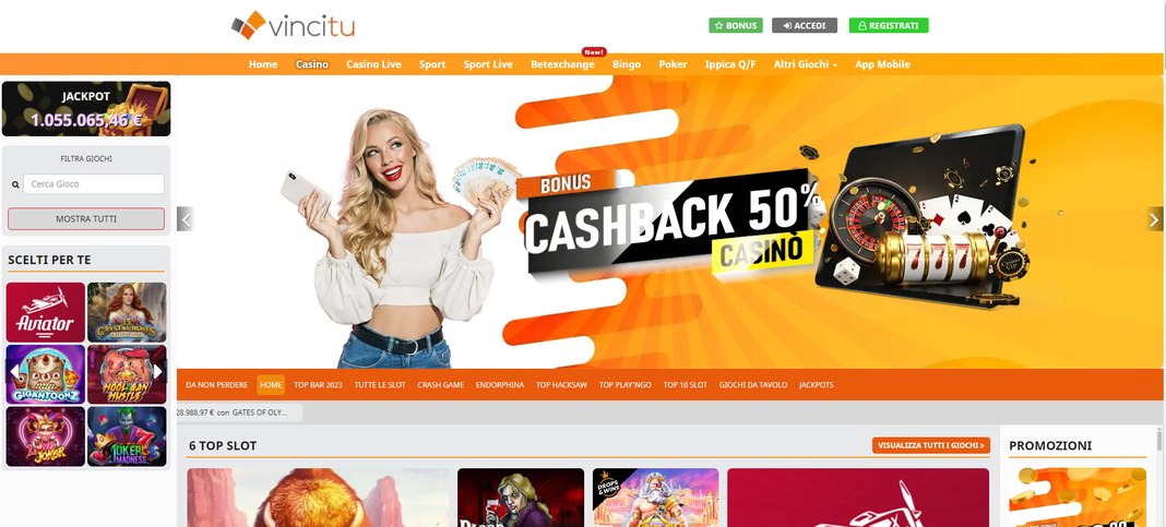 Vincitù - Cashback 50% al casinò